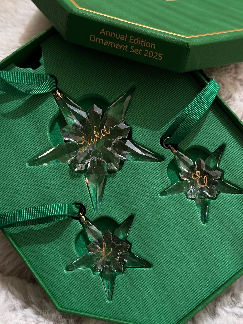 Engraved Swarovski Annual Edition crystal ornaments — Lettering in the Cloud